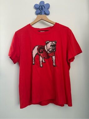 Stewart Simmons XL Georgia Sequin Shirt Red Bulldog Pima Cotton Relaxed